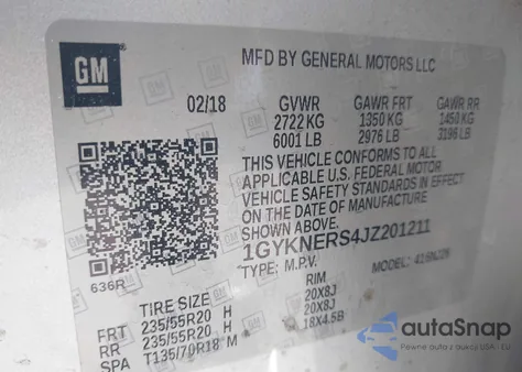 2018 Cadillac Xt5 Premium Luxury z USA, uszkodzony, nr VIN 1GYKNERS4JZ201211